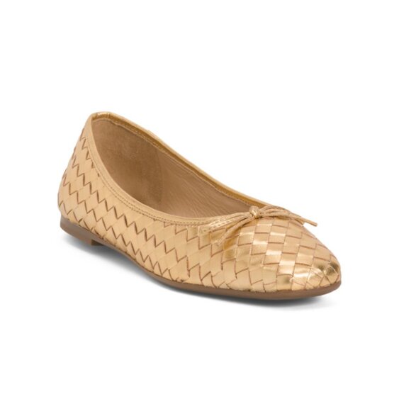 BERNARDO Gold Made In Spain Leather Gwynn Woven Ballerina Fats - Picture 1 of 2